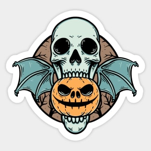 Happy Halloween Skull Bat with Pumpkin Sticker